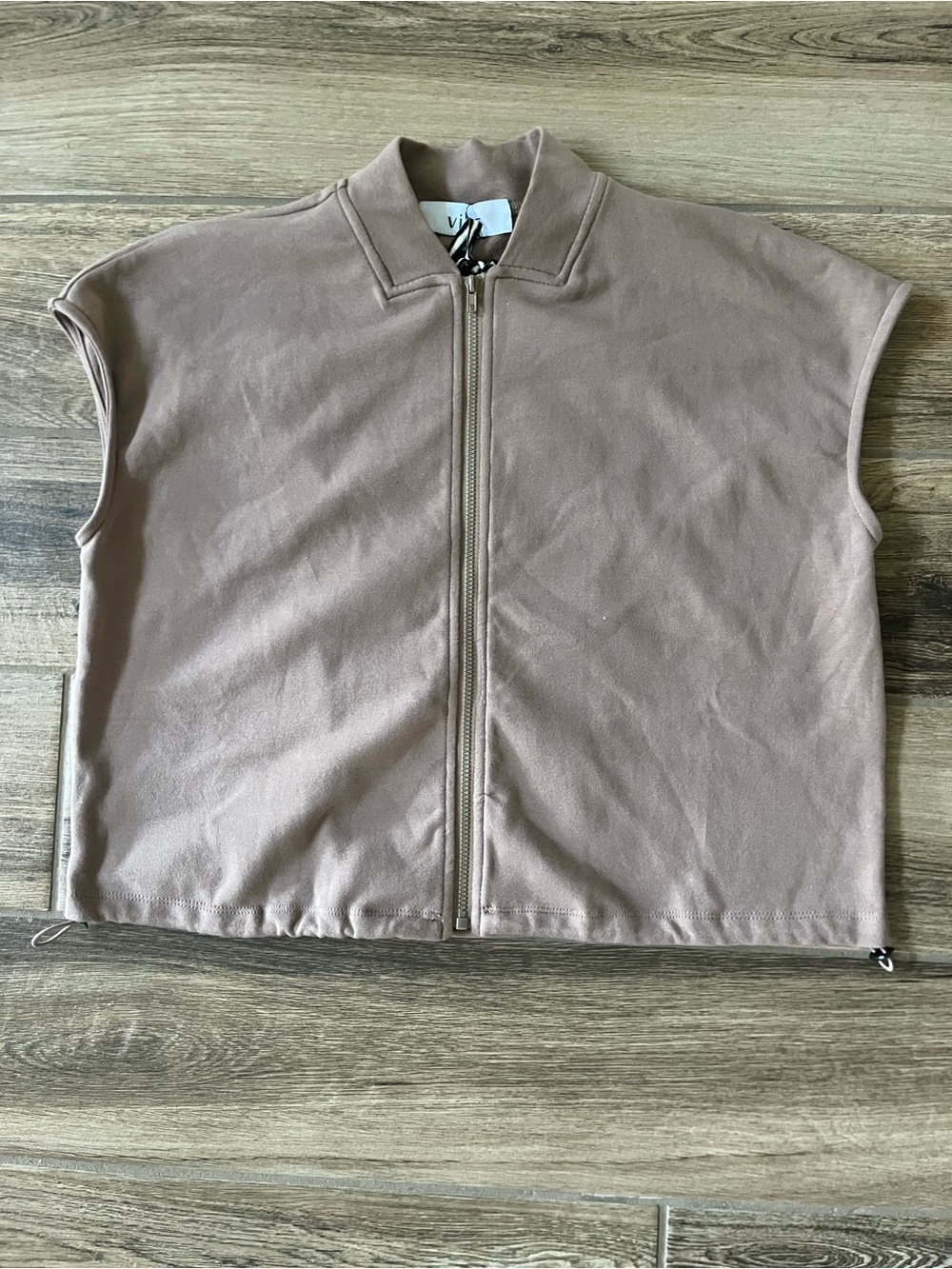 Vibe Sleeveless Zip-Up Vest in Taupe NWT